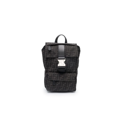 Ness Small Jacquard Fabric Backpack In Black,grey