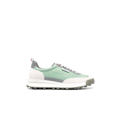 Shop Thom Browne Panelled Low-top Lace-up Sneakers - Men's - Leather/rubber/nylon In Green