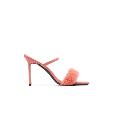 Shop By Far Pink Ada 100 Shearling Sandals