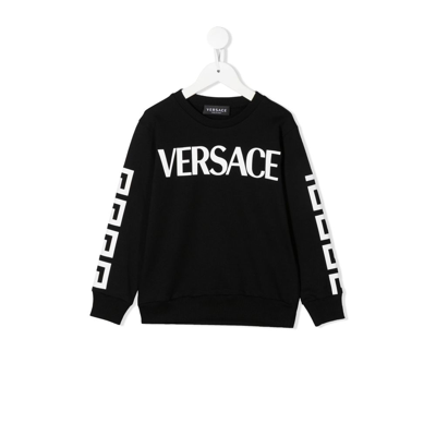 Shop Versace Kids Black Logo Print Cotton Sweatshirt