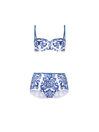 Shop Dolce & Gabbana Majolica Printed Bikini - Women's - Spandex/elastane/polyamide In Blue