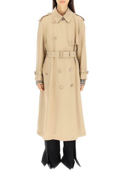Shop Burberry 'pedley' Long Viscose Trench Coat In Beige