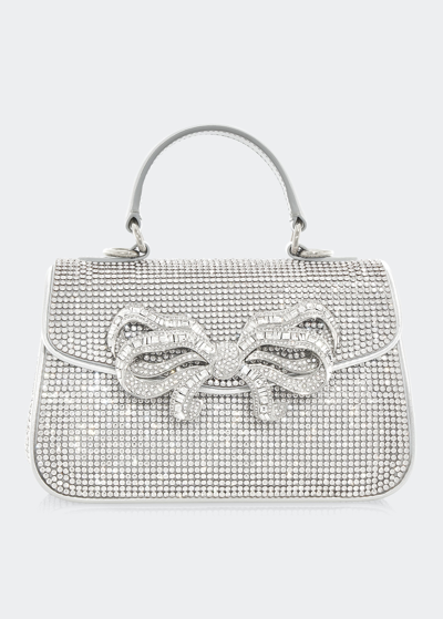 Shop Judith Leiber Bow Crystal Top-handle Bag In Silver