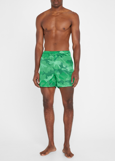 Shop Valentino Men's Camo Nylon Swim Shorts In Green