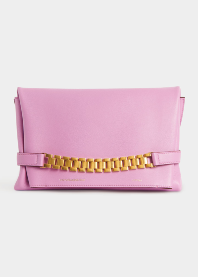 Shop Victoria Beckham Watch Strap Leather Pochette Clutch Bag In Lilac