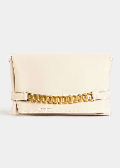 Shop Victoria Beckham Watch Strap Leather Pochette Clutch Bag In Off-white