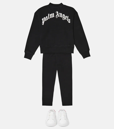 Shop Palm Angels Logo Cotton Sweatshirt In Black White