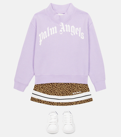 Shop Palm Angels Printed Cotton Sweatshirt In Lilac White