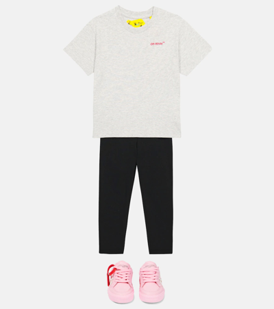 Off-white Printed Logo Cotton Jersey T-shirt In Grey Fuchsia