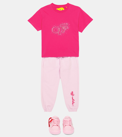 Shop Off-white Embellished Logo Cotton T-shirt In Fuchsia Crystals