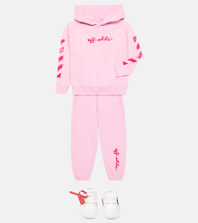 Off-white Printed Logo Cotton Hoodie In Pink Fuchisa