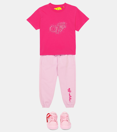 Shop Off-white Logo Cotton Sweatpants In Pink Fuchisa