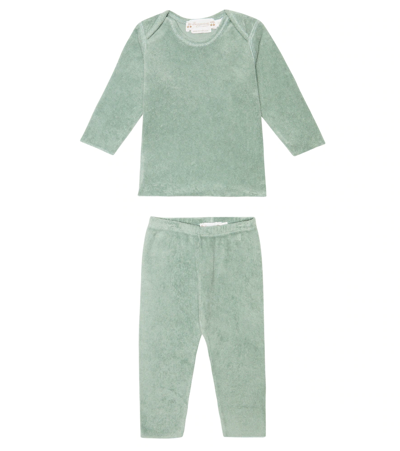 Shop Bonpoint Baby Timi Cotton Sweater And Pants Set In Vert De Gris