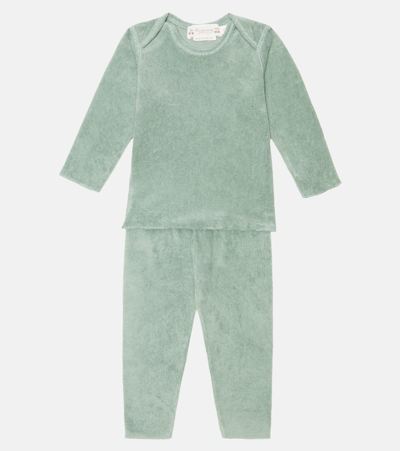 Shop Bonpoint Baby Timi Cotton Sweater And Pants Set In Vert De Gris