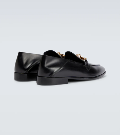 Shop Versace Medusa Chain Leather Loafers In Nero-oro