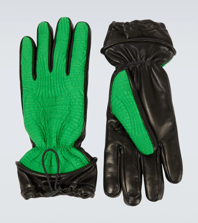 Shop Bottega Veneta Leather-trimmed Gloves In Parakeet-black