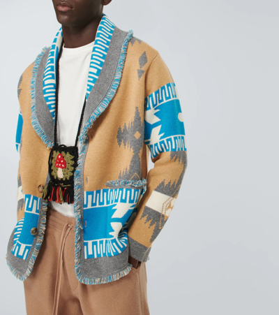 Shop Alanui Icon Jacquard Cashmere Cardigan In Camel Multicolor