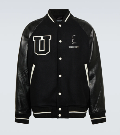 Shop Undercover Wool-blend And Leather Varsity Jacket In Black