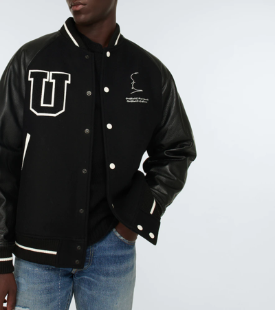 Shop Undercover Wool-blend And Leather Varsity Jacket In Black