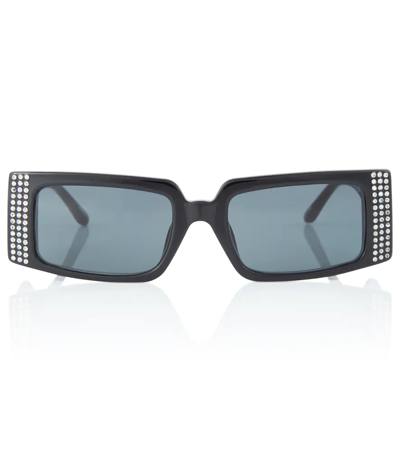 Shop Magda Butrym Crystal-embellished Square Sunglasses In Black/ Crystals/ Silver/ Grey