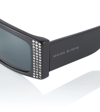 Shop Magda Butrym Crystal-embellished Square Sunglasses In Black/ Crystals/ Silver/ Grey