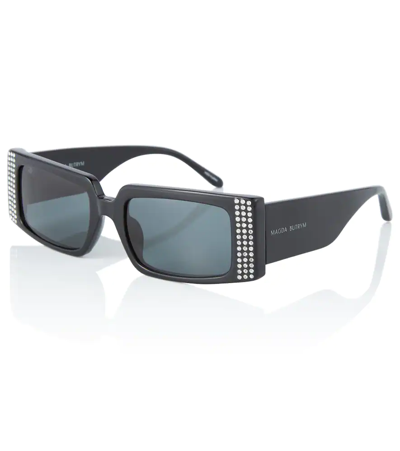 Shop Magda Butrym Crystal-embellished Square Sunglasses In Black/ Crystals/ Silver/ Grey