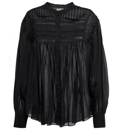 Shop Isabel Marant Étoile Plalias Pleated Cotton Blouse In Black