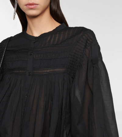 Shop Isabel Marant Étoile Plalias Pleated Cotton Blouse In Black