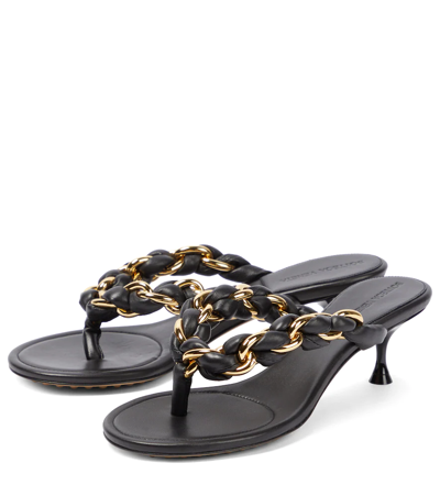 Shop Bottega Veneta Dot Chainlink Leather Thong Sandals In Black