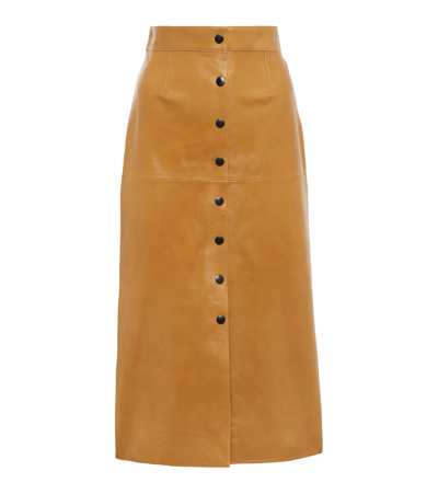 Shop Isabel Marant Blehor Leather Midi Skirt In Chestnut