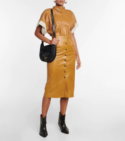 Shop Isabel Marant Blehor Leather Midi Skirt In Chestnut