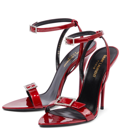 Shop Saint Laurent Claude 110 Patent Leather Sandals In Tibet Red