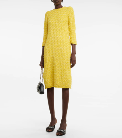 Shop Balenciaga Tweed Midi Dress In Yellow