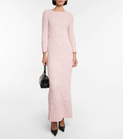 Shop Balenciaga Tweed Maxi Dress In Pink