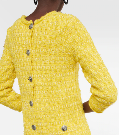 Shop Balenciaga Tweed Midi Dress In Yellow