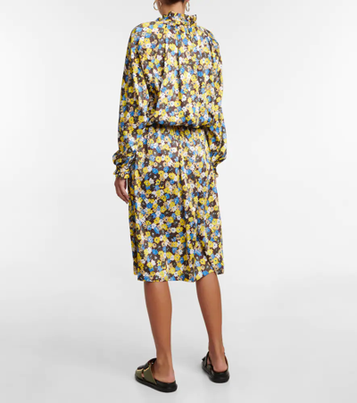Shop Plan C Long-sleeved Floral Dress In Yellow