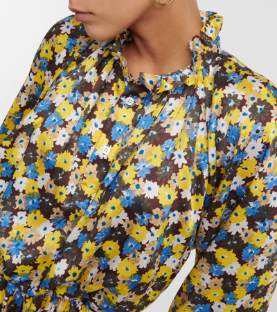 Shop Plan C Long-sleeved Floral Dress In Yellow