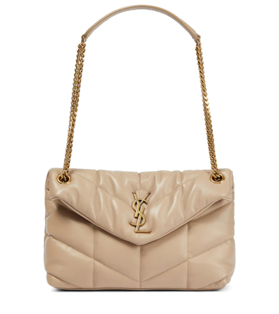 Shop Saint Laurent Puffer Small Leather Shoulder Bag In Dark Beige