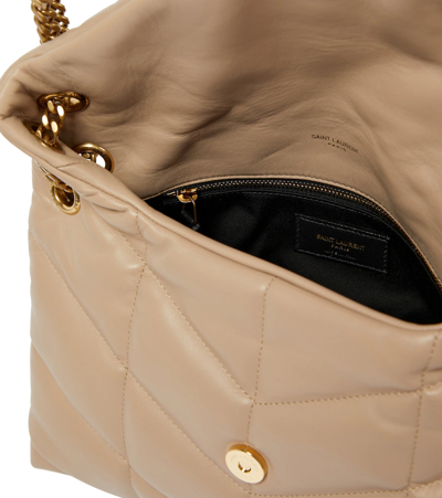 Shop Saint Laurent Puffer Small Leather Shoulder Bag In Dark Beige