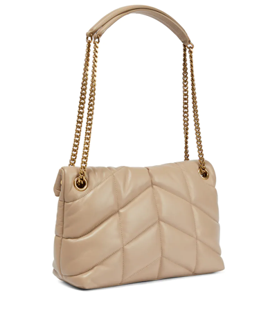 Shop Saint Laurent Puffer Small Leather Shoulder Bag In Dark Beige