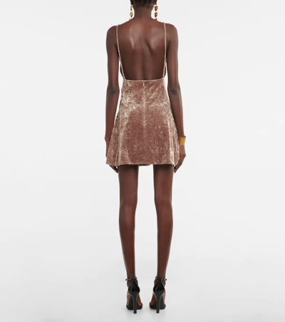 Saint Laurent Beige Velvet V-neck Short Flared Dress In Dore