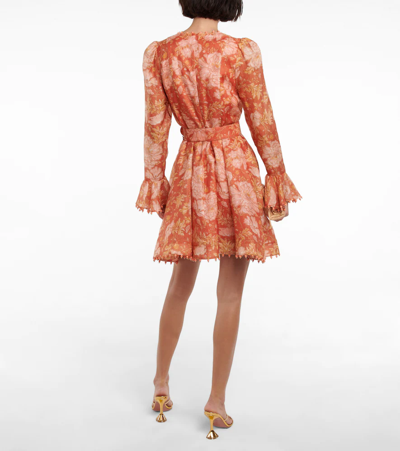 Shop Zimmermann Kaleidoscope Silk And Linen Minidress In Amber Floral