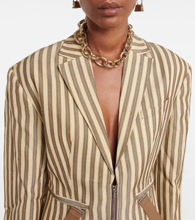 Shop Jacquemus La Veste Filu Striped Belted Blazer In Beige Brown Stripes