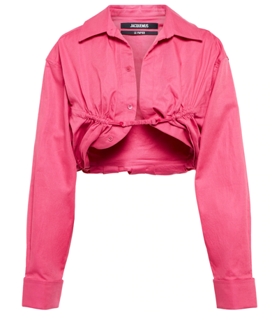 Shop Jacquemus La Chemise Machou Crop Shirt In Pink