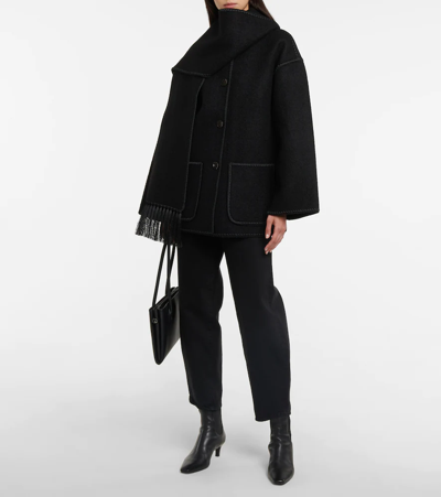 Shop Totême Embroidered Wool-blend Scarf Jacket In Black