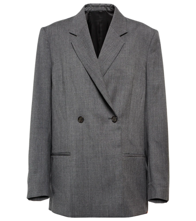 Shop Totême Double-breasted Wool Blazer In Grey Melange
