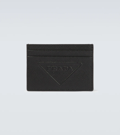 Shop Prada Logo-embossed Leather Card Holder In Nero