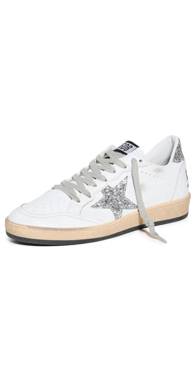 Shop Golden Goose Ball Star Nappa Upper And Spur Glitter Sneakers White/silver