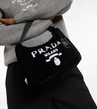 Prada Re-edition 2000 Mini Shearling Shoulder Bag In Nero+bianco