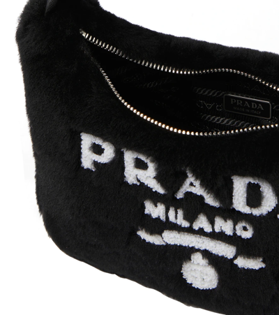 Prada Re-edition 2000 Mini Shearling Shoulder Bag In Nero+bianco